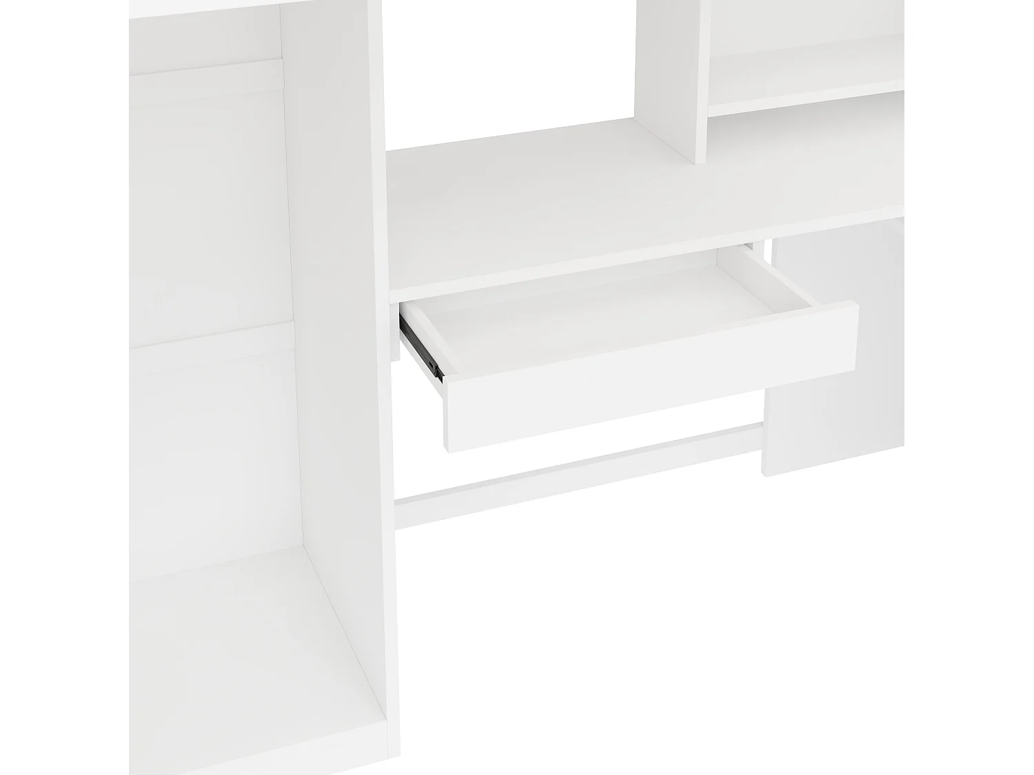 Loft bed 90 x 200 cm with desk, wardrobe, drawer, shelves, LED and charging station - Pine + MDF - White (Mattress not included)