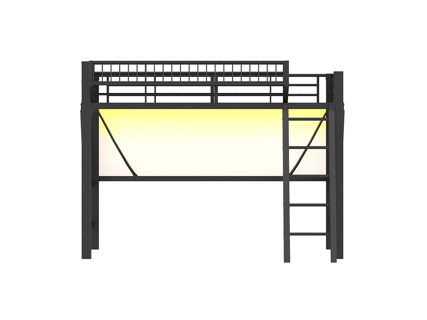 Loft bed 90 x 200 cm with large storage basket and LED lighting - Metal - Black (Mattress not included)