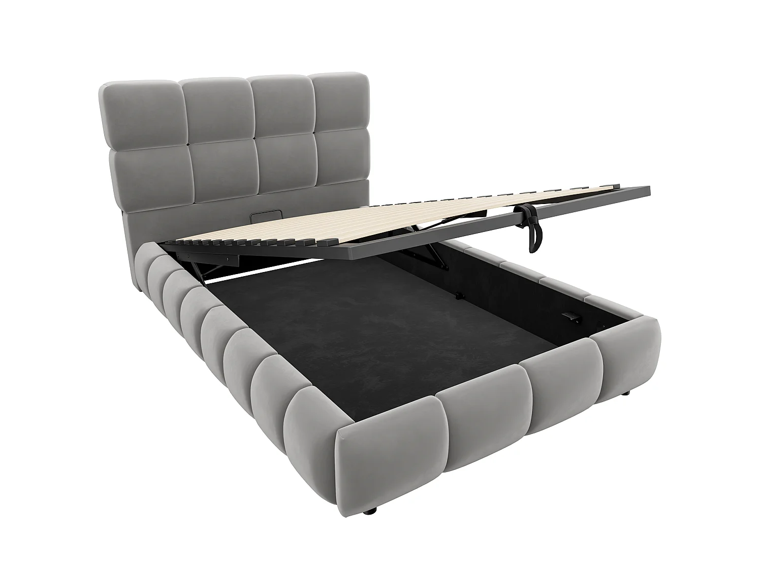 90 x 200 cm Stauraumbett mit hydraulischer Staufunktion und LED-Beleuchtung - Samt + MDF - Grau (Matratze nicht im Lieferumfang enthalten)