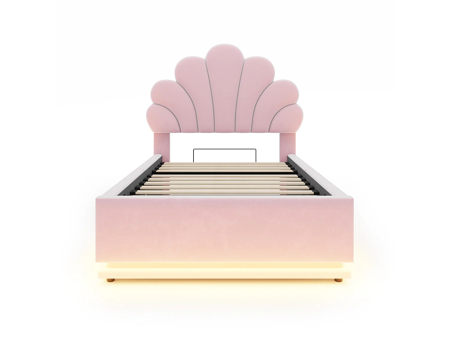 Lit capitonné 90 x 200 cm avec tête de lit fleur, coffre hydraulique et LED - Velours + métal - Rose (Sans matelas)
