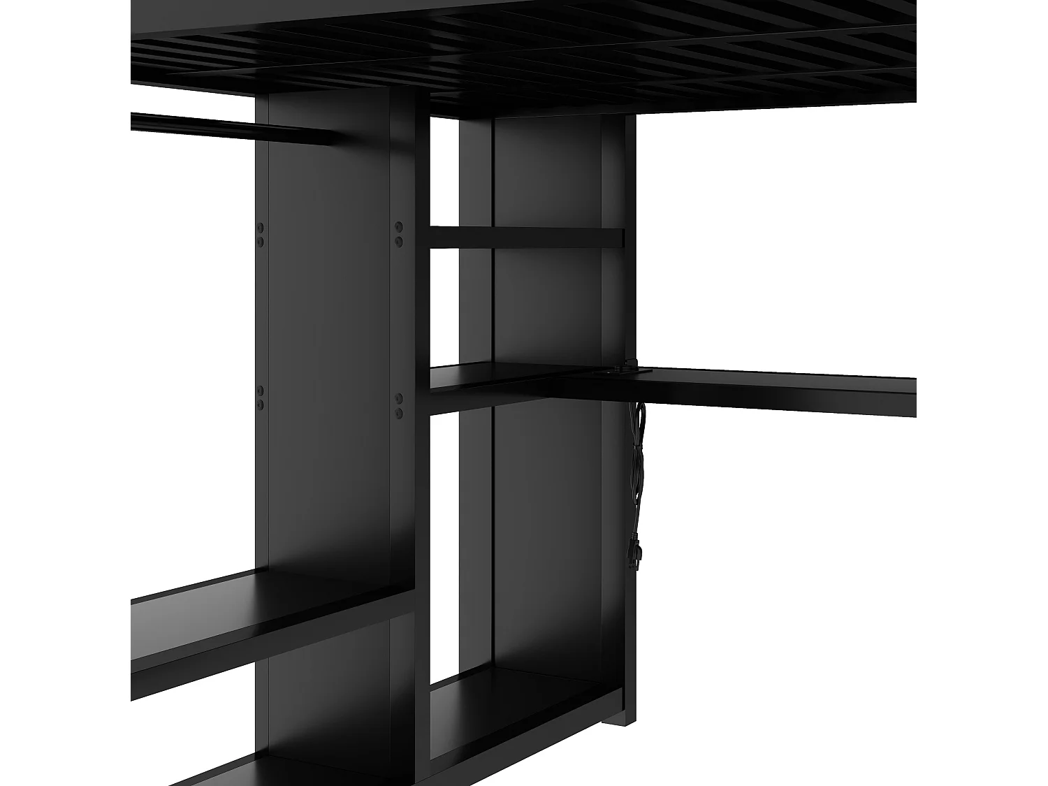 Lit mezzanine 160 x 200 cm avec bureau, penderie, LED et étagères - Métal - Noir (Sans matelas)