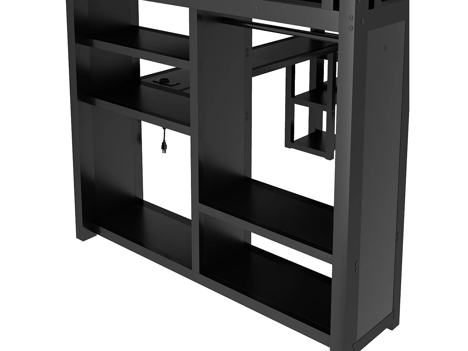 Lit mezzanine 160 x 200 cm avec bureau, penderie, LED et étagères - Métal - Noir (Sans matelas)