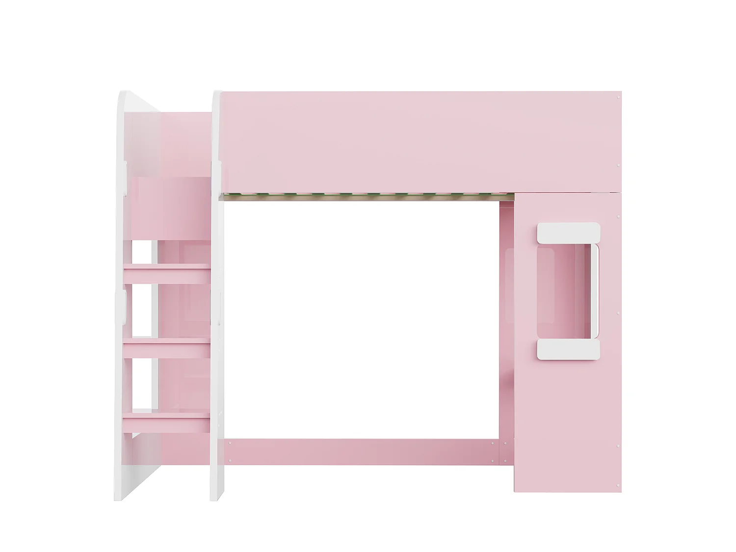 Loftsäng 90 x 200 cm med skrivbord, LED-belysning, säkerhetsräcken och stege med ledstång - MDF - Rosa (Madrass ingår ej)
