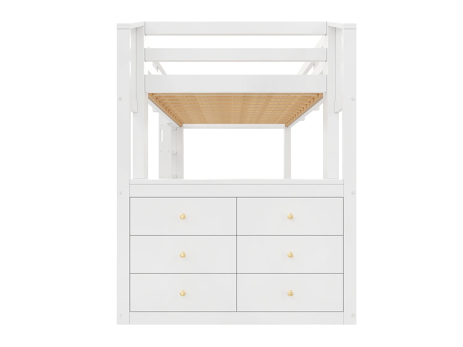 Loft bed 90 x 200 cm with 6 drawers and LED lighting - Pine + MDF - White (Mattress not included)