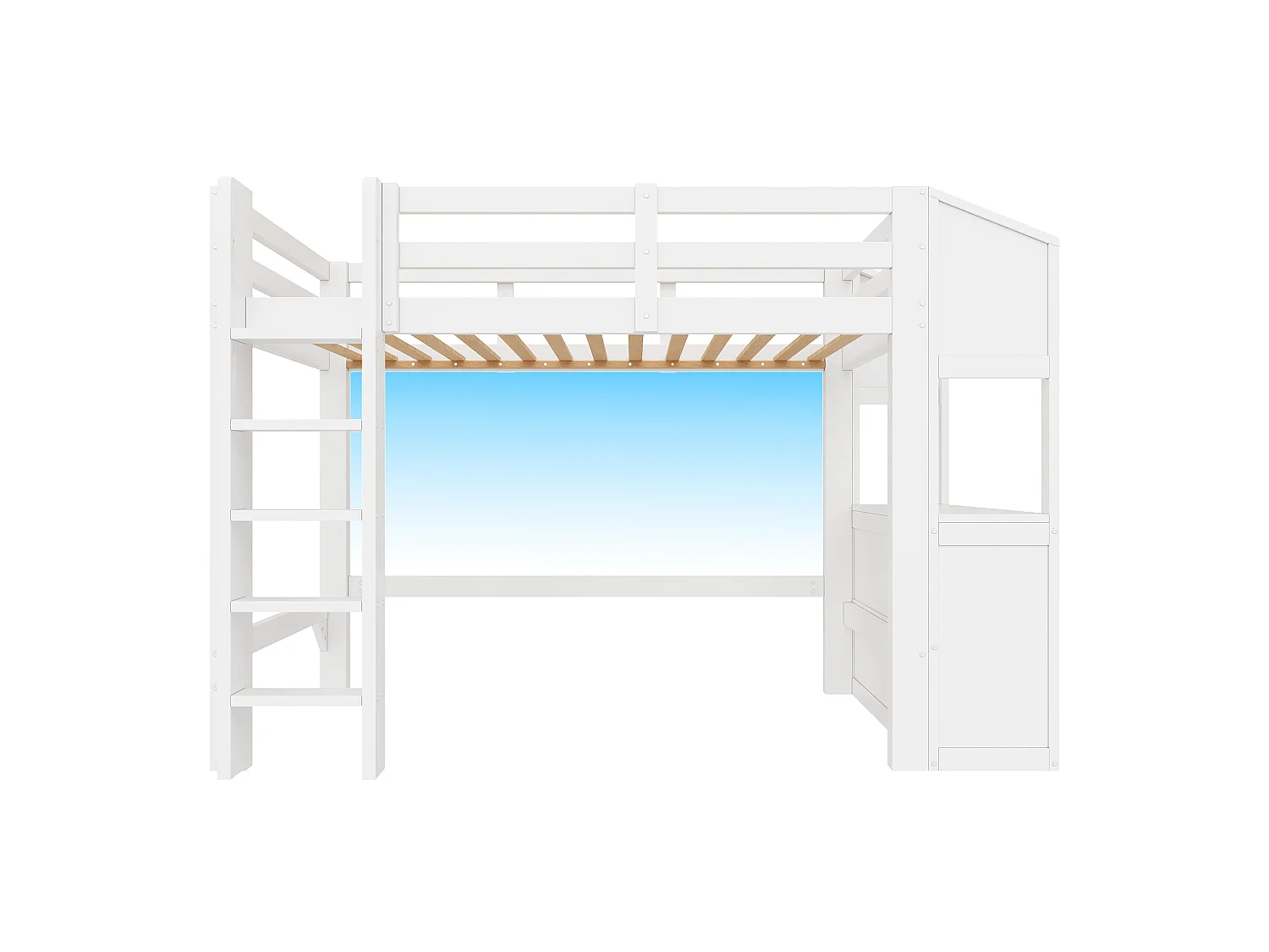 Loft bed 90 x 200 cm with 6 drawers and LED lighting - Pine + MDF - White (Mattress not included)