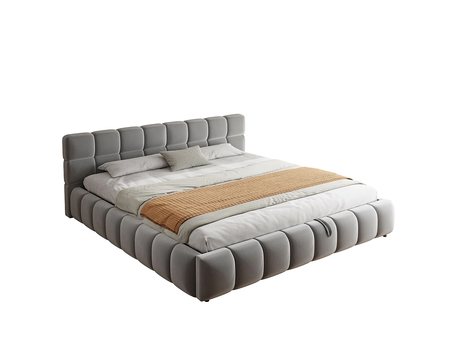 Opbergbed van 160 x 200 cm met hydraulisch opbergsysteem en ledverlichting - Fluweel - Grijs (Matras niet inbegrepen)