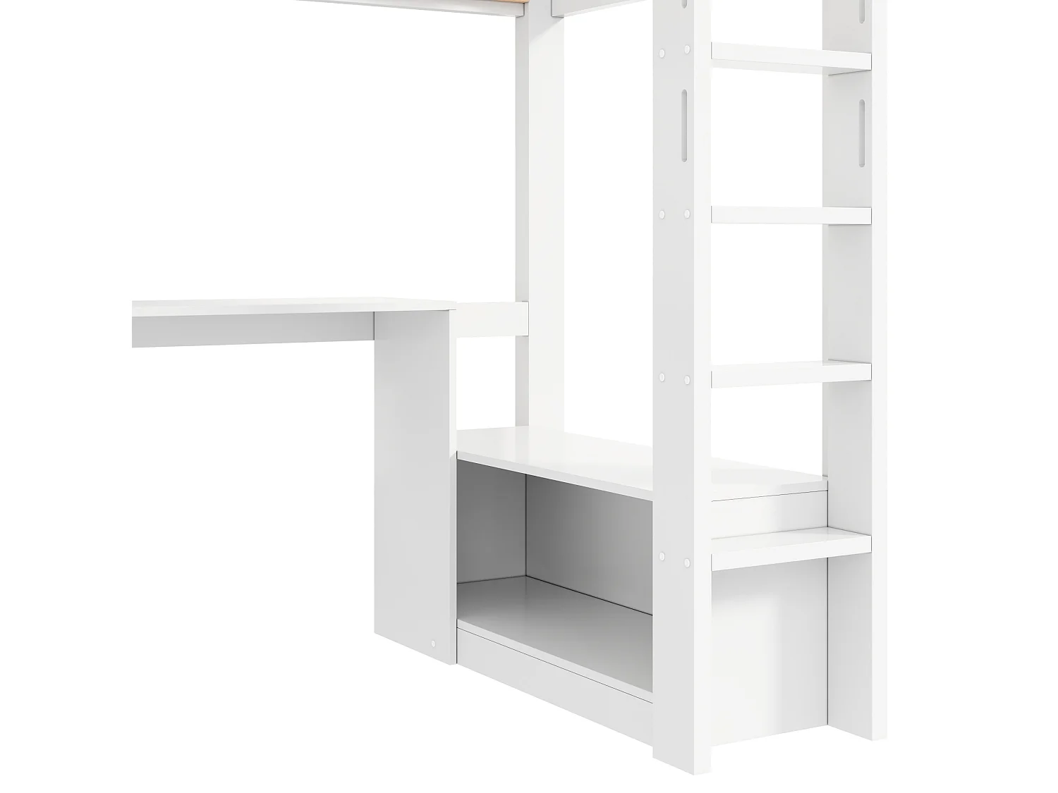 Loft bed 90 x 200 cm with wardrobe, desk, 4 shelves, LED lighting and charging station - Pine + MDF - White (Mattress not included)