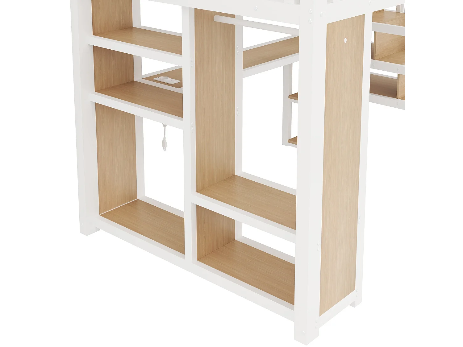 Loft bed 140 x 200 cm with desk, wardrobe, LED lighting and shelves - Metal - White (Mattress not included)