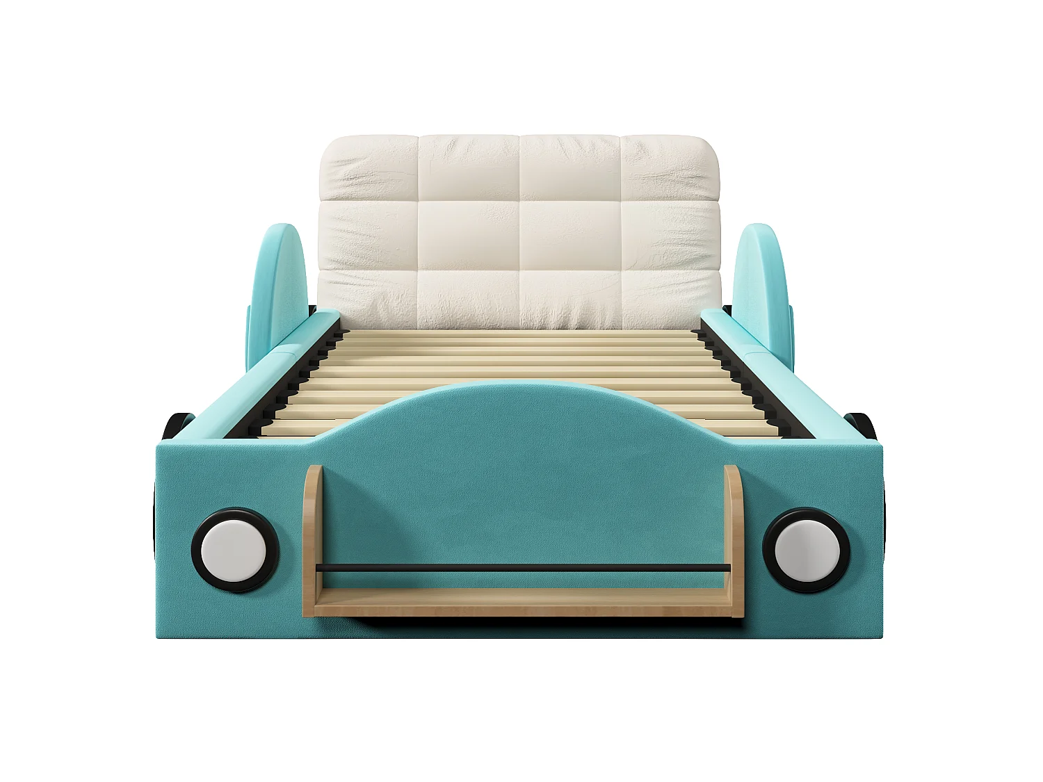 Opbergbed van 90 x 200 cm met hydraulisch opbergsysteem, zijvakken en plank - MDF + flanel - blauw (matras niet inbegrepen)