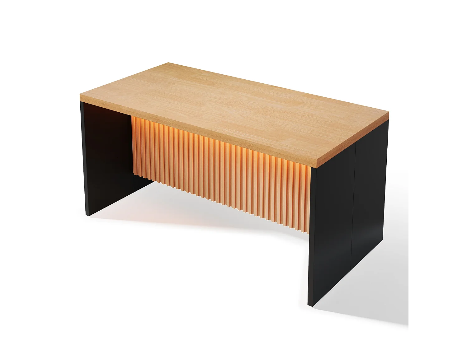 Køkkenø med sort marmorlook - LED-belysning, 2 x 220V strømudtag + 2 USB-porte - 155 x 80 x 90 cm - MDF - Natur