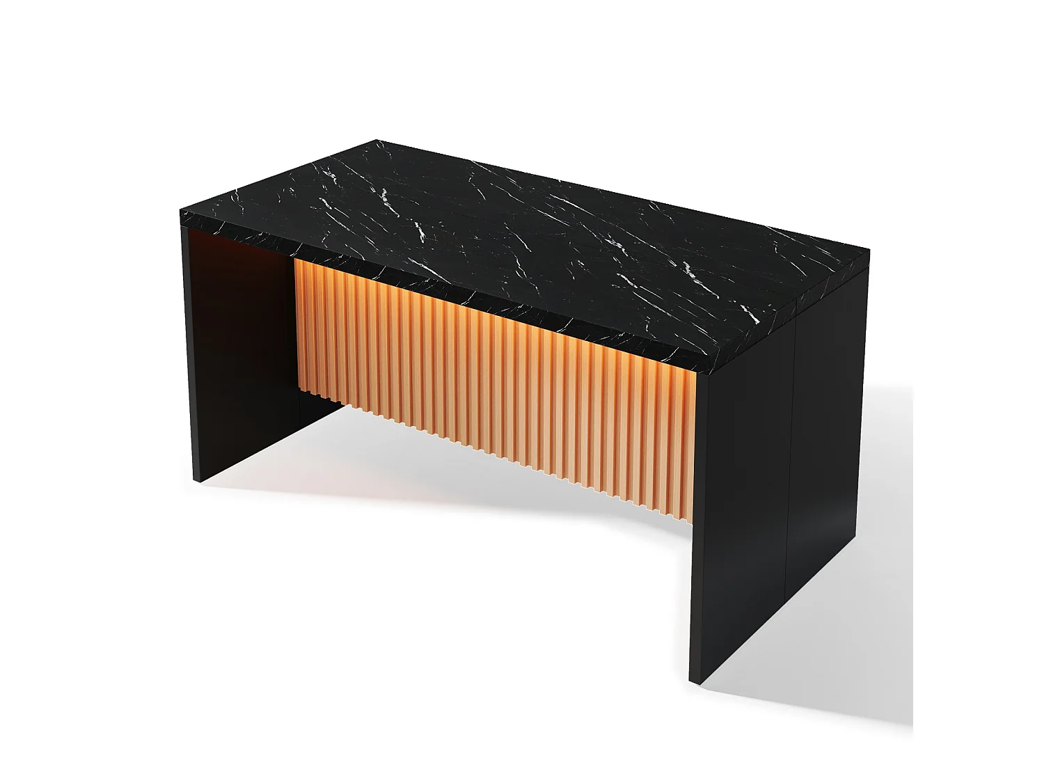Køkkenø med sort marmorlook - LED-belysning, 2 x 220V strømudtag + 2 USB-porte - 155 x 80 x 90 cm - MDF - Sort