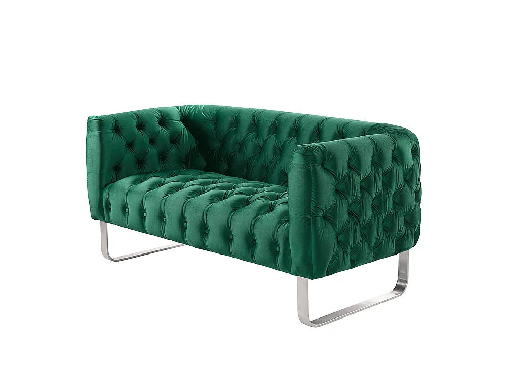 Grosvenor 2-Seat Chesterfield Sofa - Bottle Green Velvet - Brushed Silver Base
