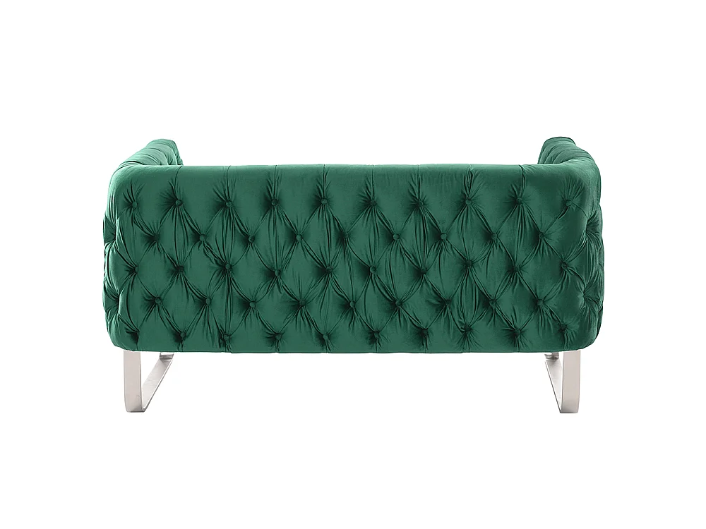 Grosvenor 2-Seat Chesterfield Sofa - Bottle Green Velvet - Brushed Silver Base