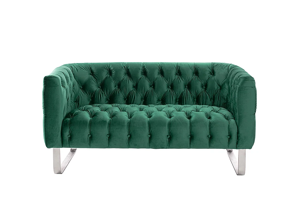 Grosvenor 2-Seat Chesterfield Sofa - Bottle Green Velvet - Brushed Silver Base