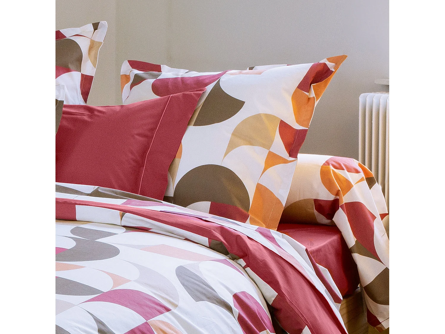 Taie d'oreiller 65x65 cm en 100% percale de coton MODULO blanc acajou