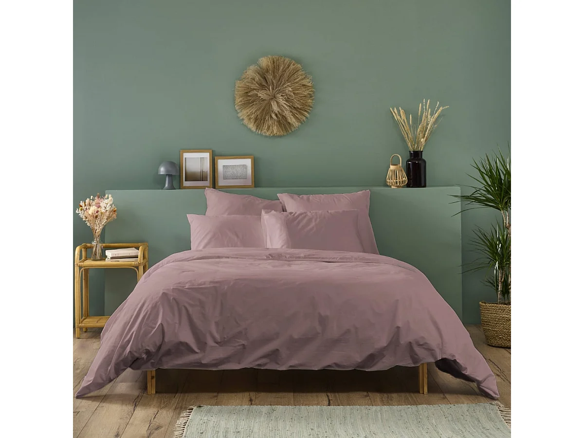 Housse de couette unie 100% Percale de coton - Lilas - 140x200cm