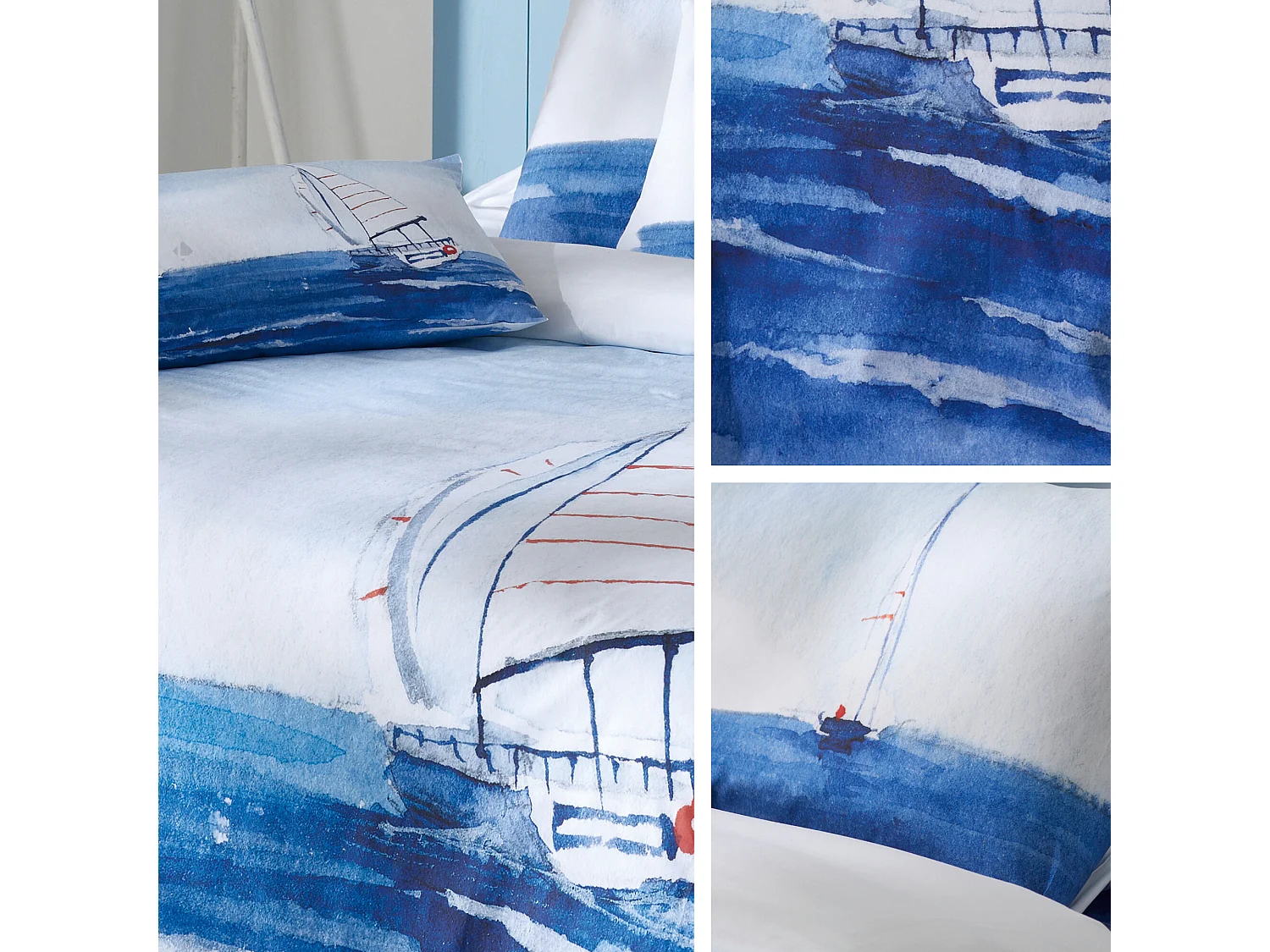 Taie d'oreiller 65x65 cm percale de coton REGATE bleu