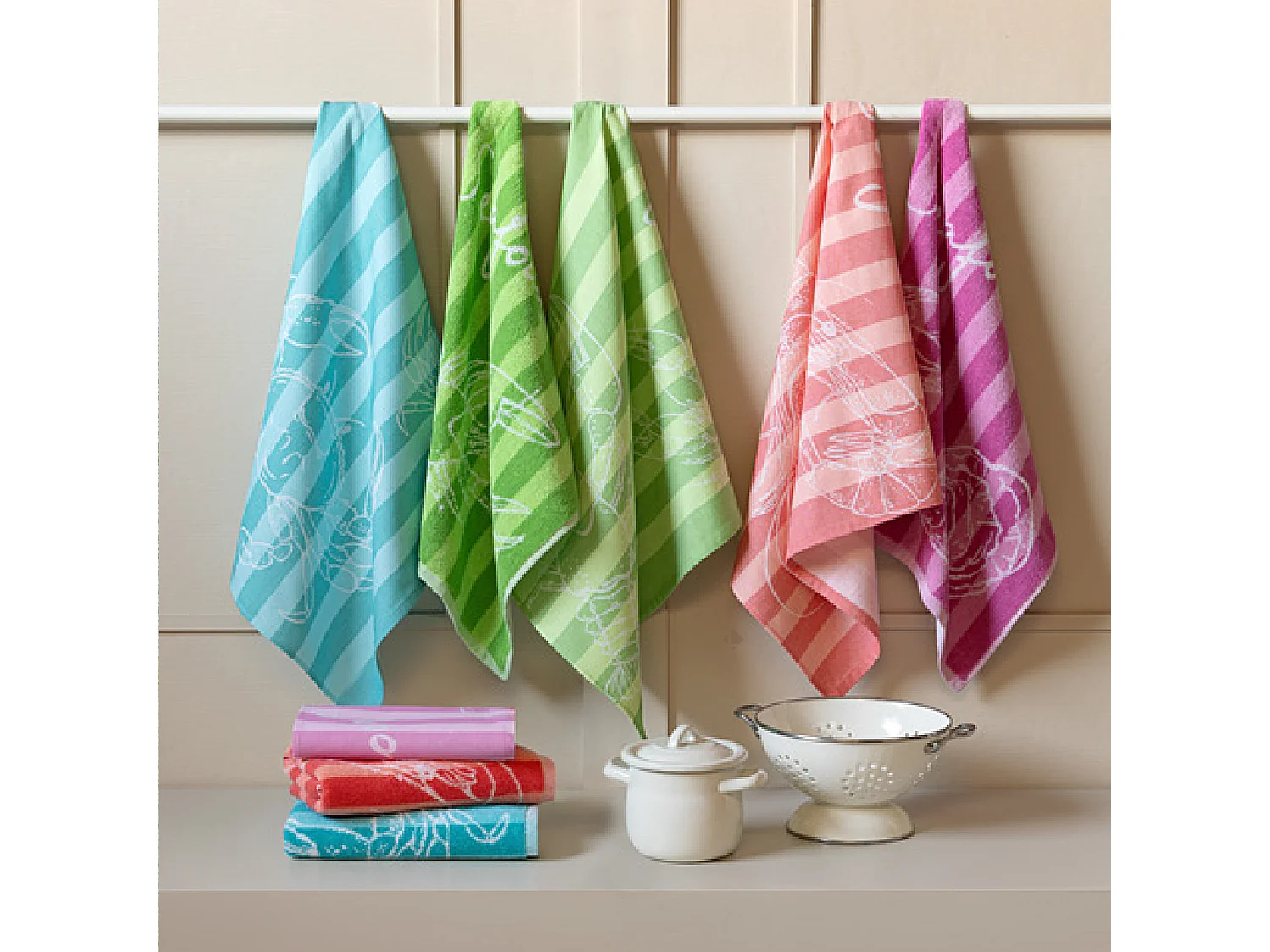 Lot de 2 torchons de cuisine toile 50x70 cm collection SEAFOOD orange