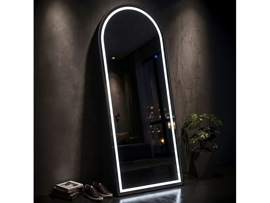Miroir Arche LED sur Pied "Lumen" 170cm Noir