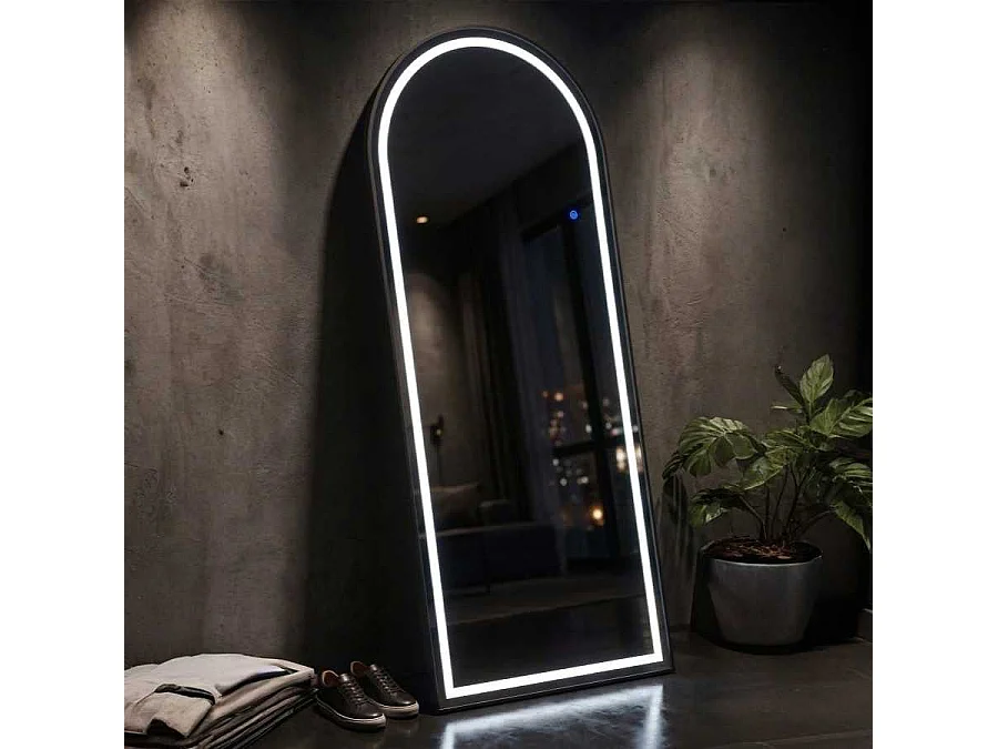Miroir Arche LED sur Pied "Lumen" 170cm Noir