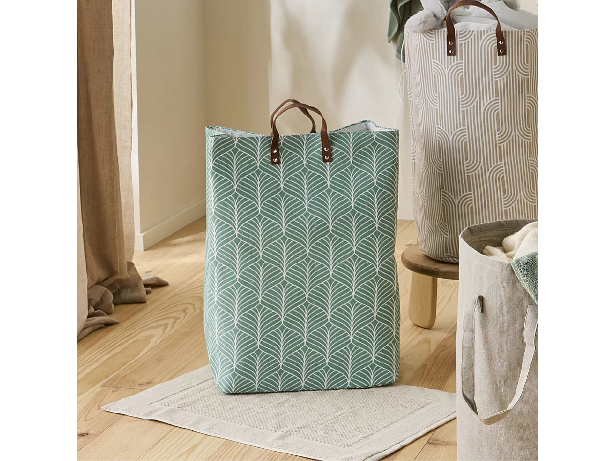 Panier à linge 70L imprimé feuillage