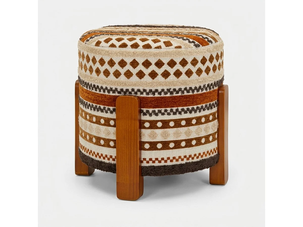 Pouf rond rembourré en tissu Mombasa Artful Accent