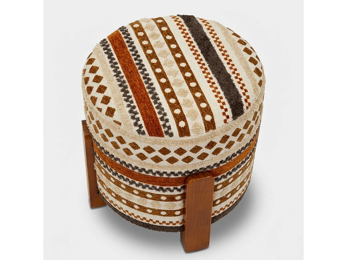 Pouf rond rembourré en tissu Mombasa Artful Accent