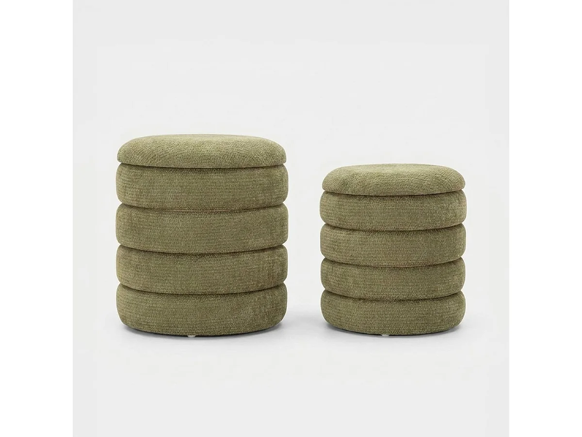 Set de 2 pufs redondos con almacenaje tapizados Warsaw Duo - Verde oscuro