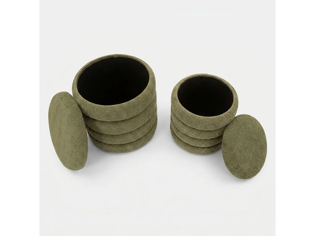 Set de 2 pufs redondos con almacenaje tapizados Warsaw Duo - Verde oscuro