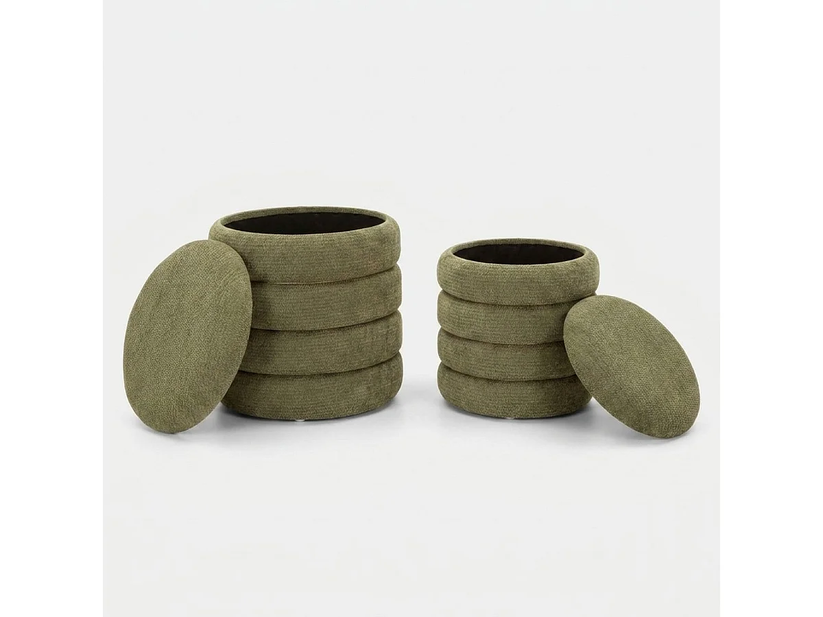 Set de 2 pufs redondos con almacenaje tapizados Warsaw Duo - Verde oscuro
