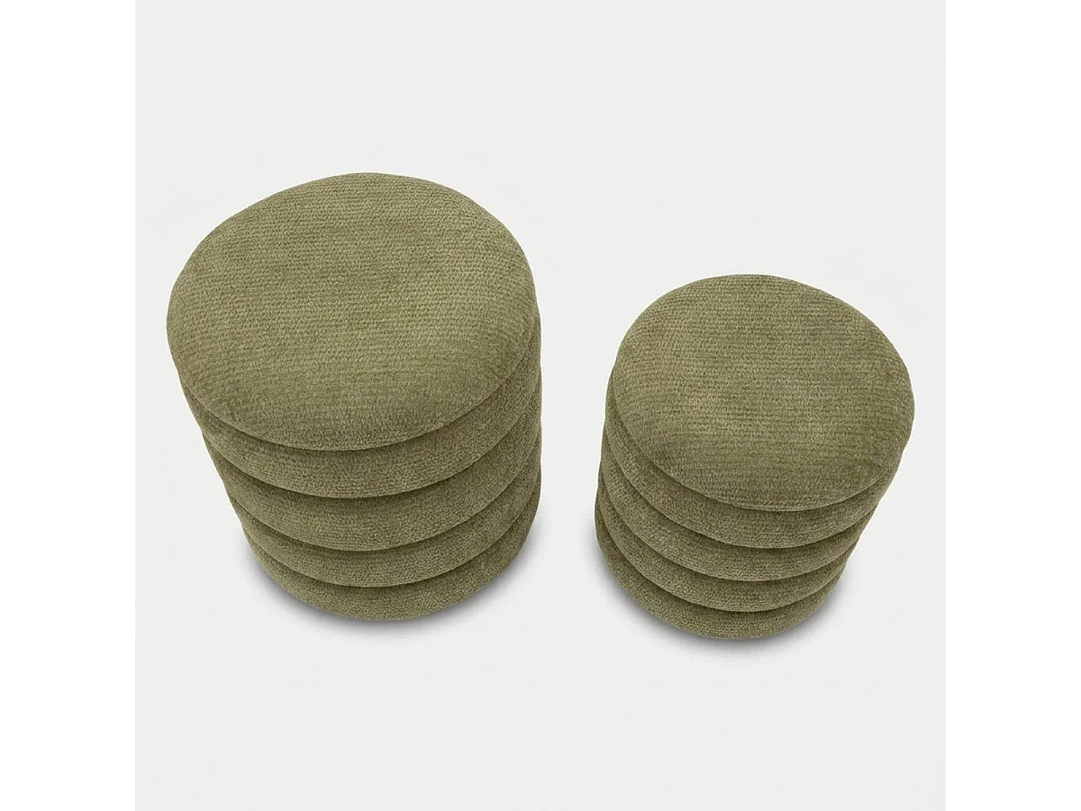 Set de 2 pufs redondos con almacenaje tapizados Warsaw Duo - Verde oscuro