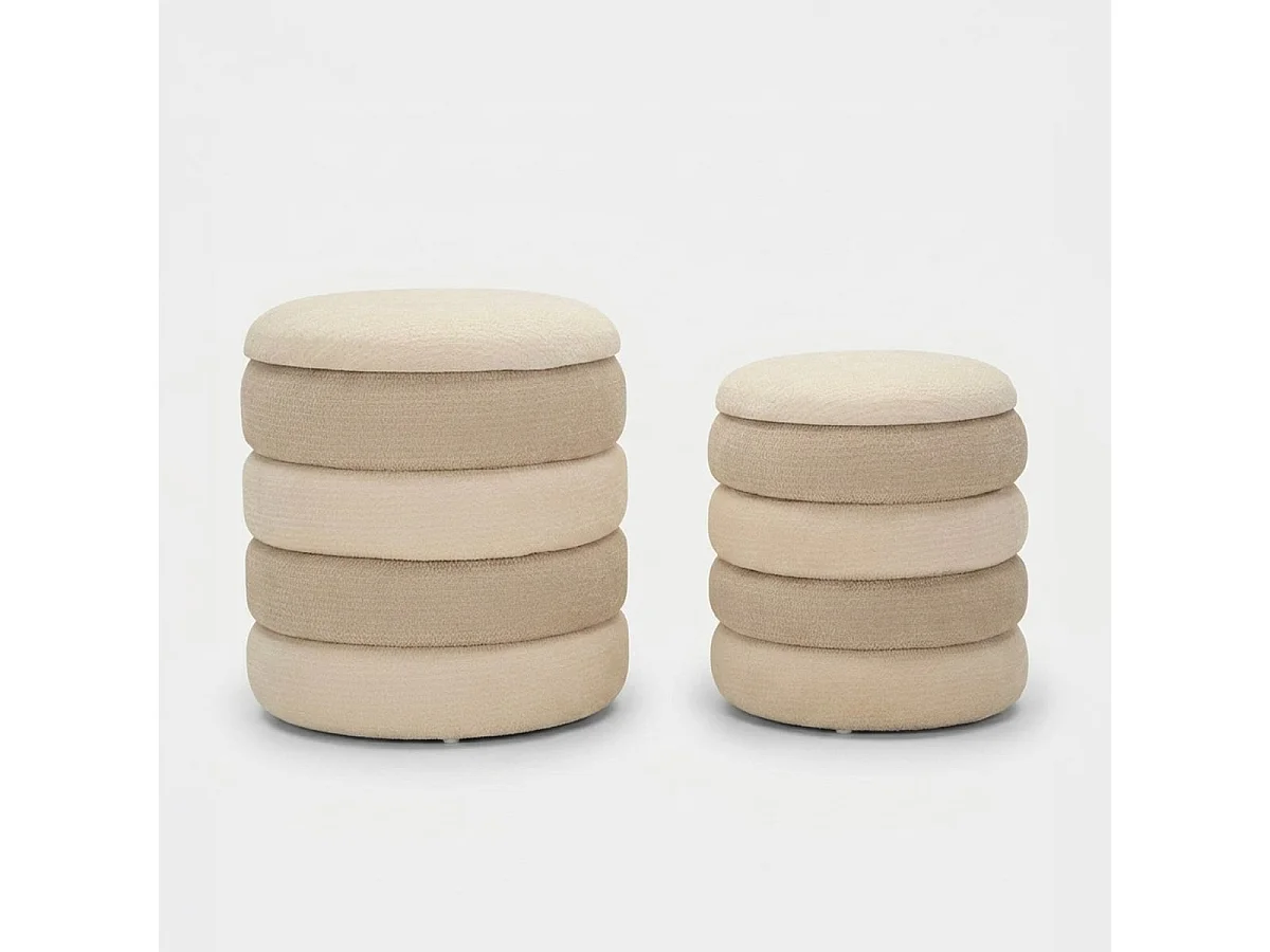 Set de 2 pufs redondos con almacenaje tapizados Warsaw Duo - Beige