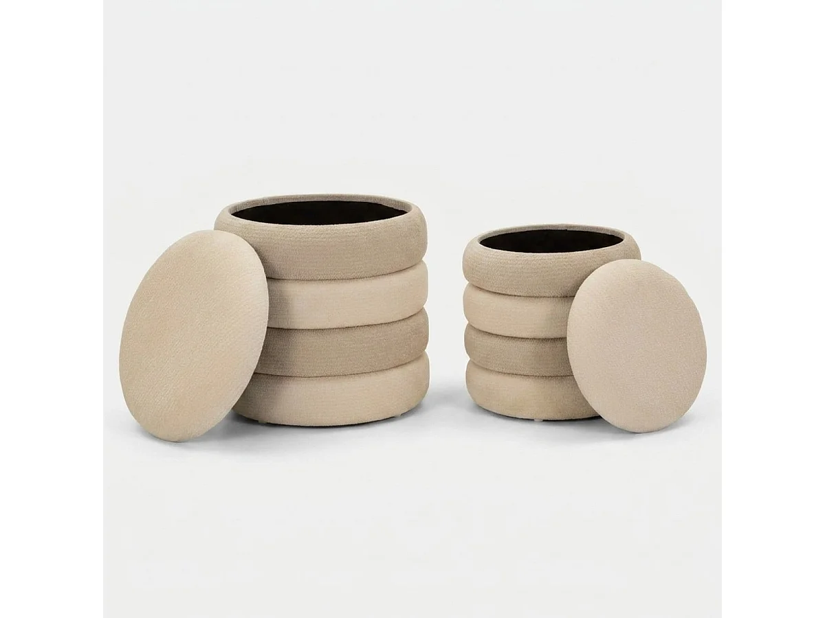 Set de 2 pufs redondos con almacenaje tapizados Warsaw Duo - Beige