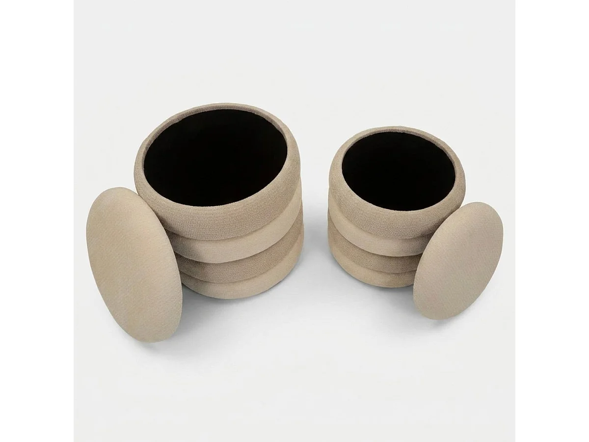 Set de 2 pufs redondos con almacenaje tapizados Warsaw Duo - Beige