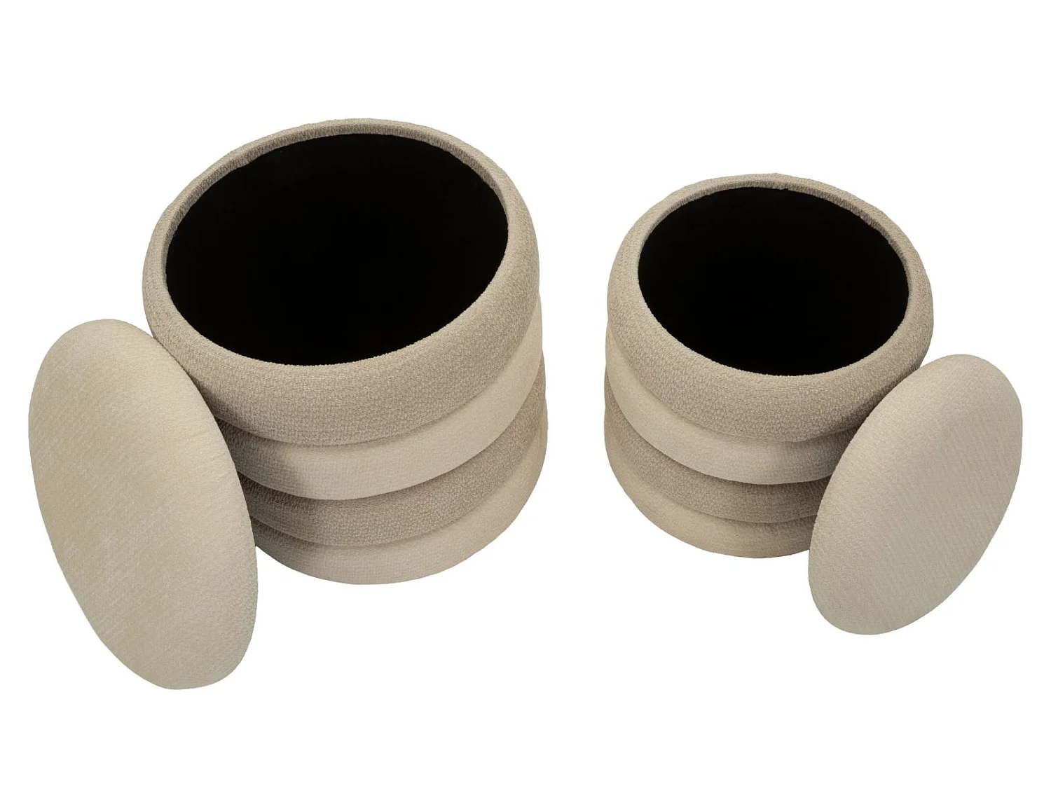 Set de 2 pufs redondos con almacenaje tapizados Warsaw Duo - Beige