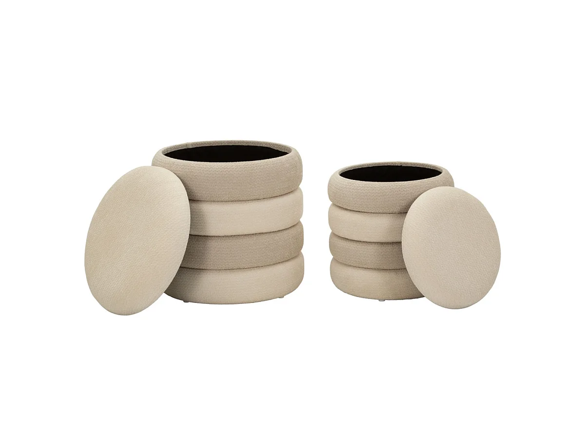 Set de 2 pufs redondos con almacenaje tapizados Warsaw Duo - Beige