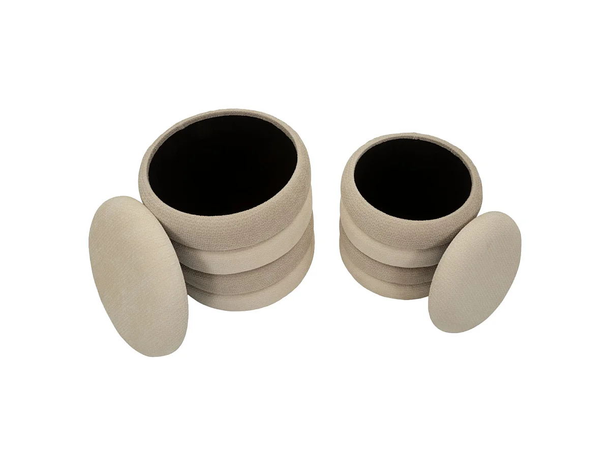 Set de 2 pufs redondos con almacenaje tapizados Warsaw Duo - Beige