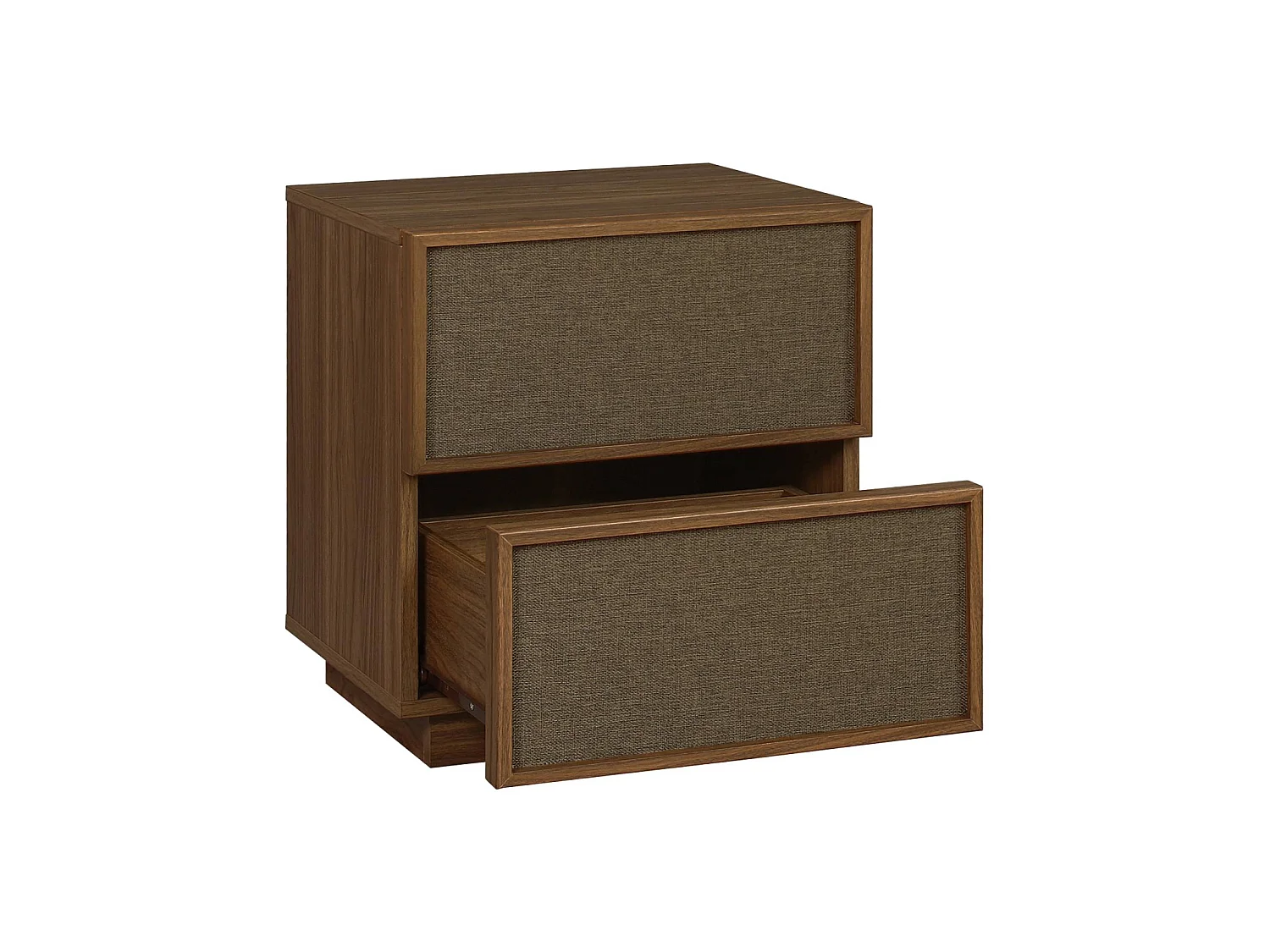 Table de chevet décor bois et tissu 2 tiroirs noyer - Kuba