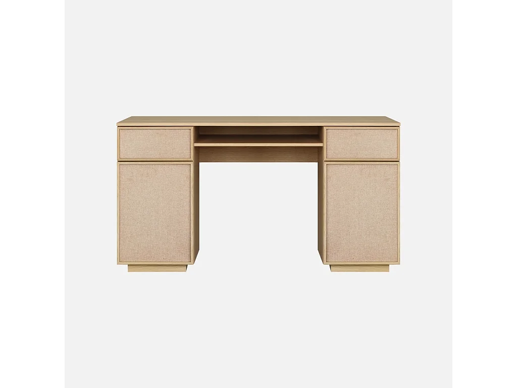 Bureau décor bois et tissu 2 portes 2 tiroirs 1 niche 140cm naturel - Kuba