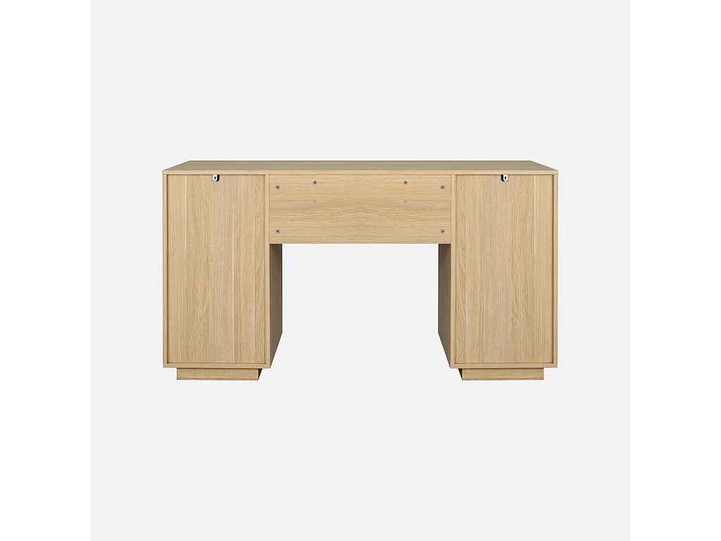 Bureau décor bois et tissu 2 portes 2 tiroirs 1 niche 140cm naturel - Kuba