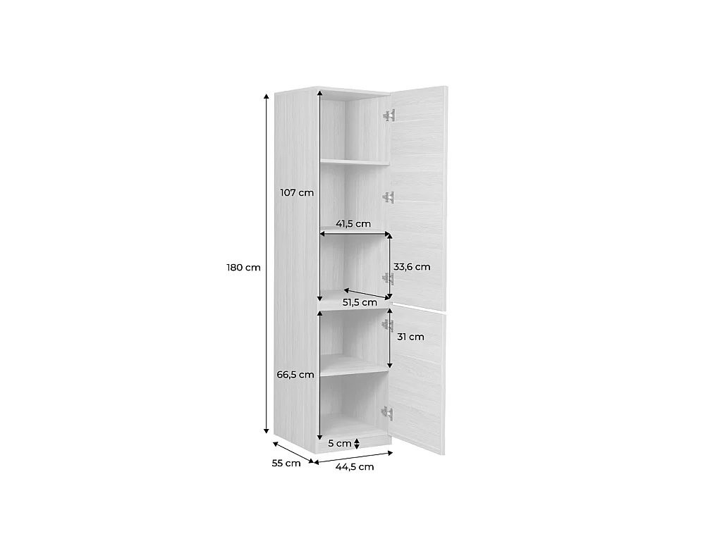 Modulo guardaroba effetto legno 2 ante 5 ripiani, Kuba, Noce, 44.5x55x180 cm