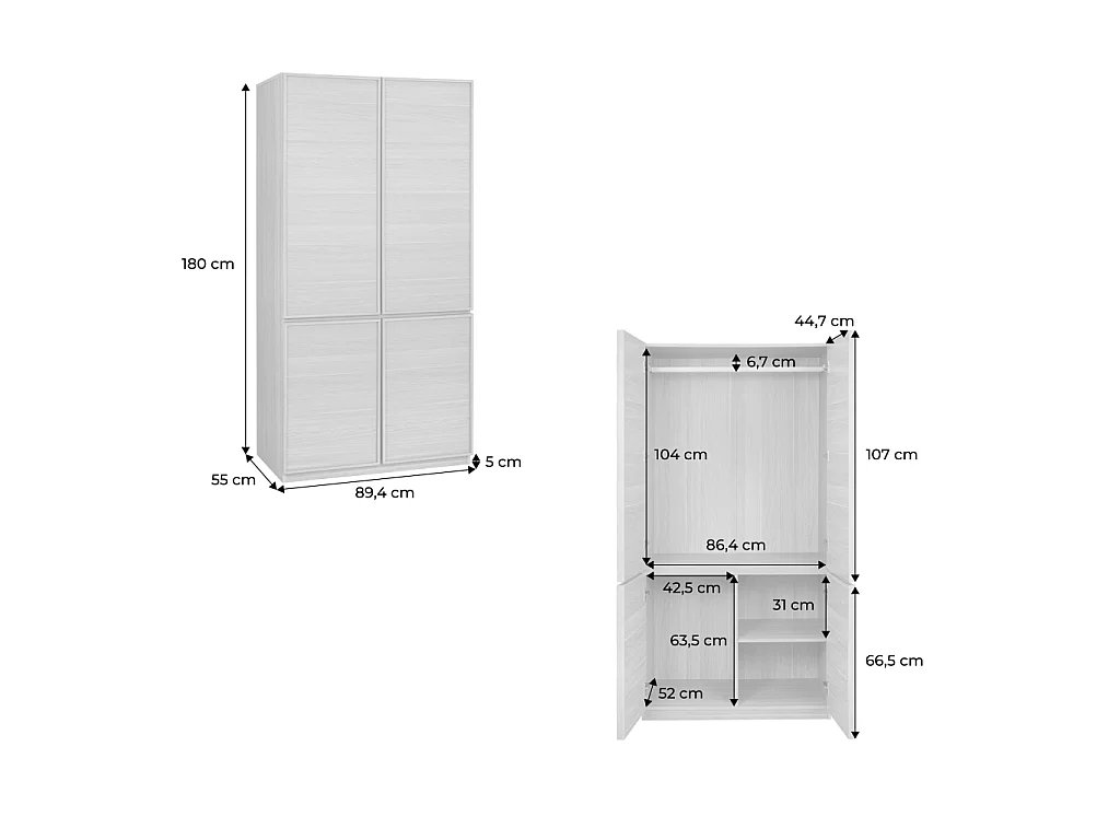 Module dressing décor bois 4 portes 1 penderie noyer - Kuba