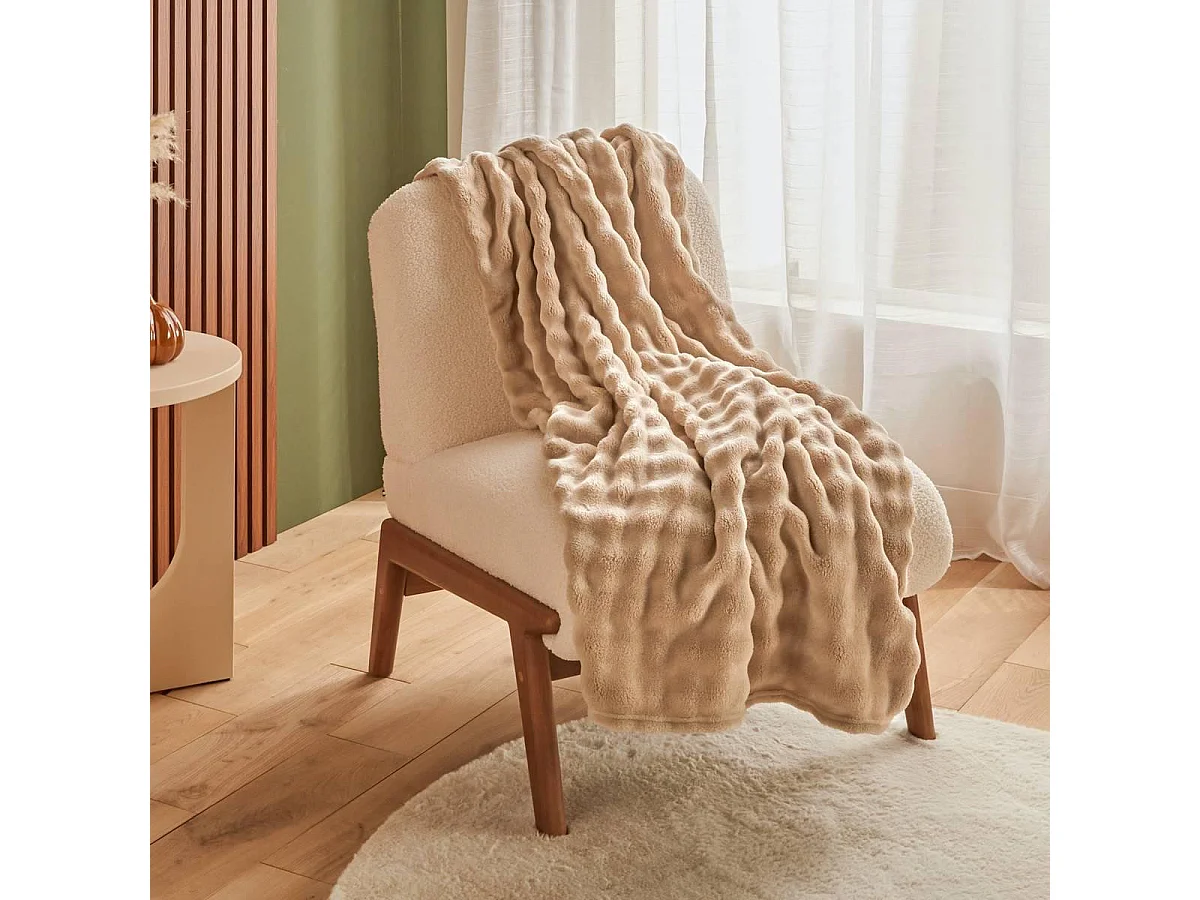 Plaid Ondulé Uni "Zephy" 180x230cm Beige Lin