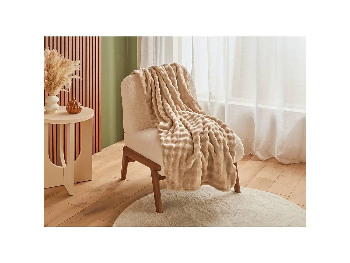 Plaid Ondulé Uni "Zephy" 180x230cm Beige Lin