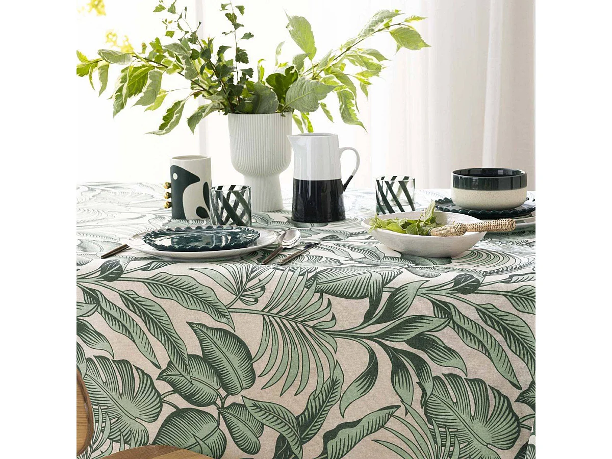 Nappe Antitache Imprimé "Stylis" 140x240cm Vert Sauge