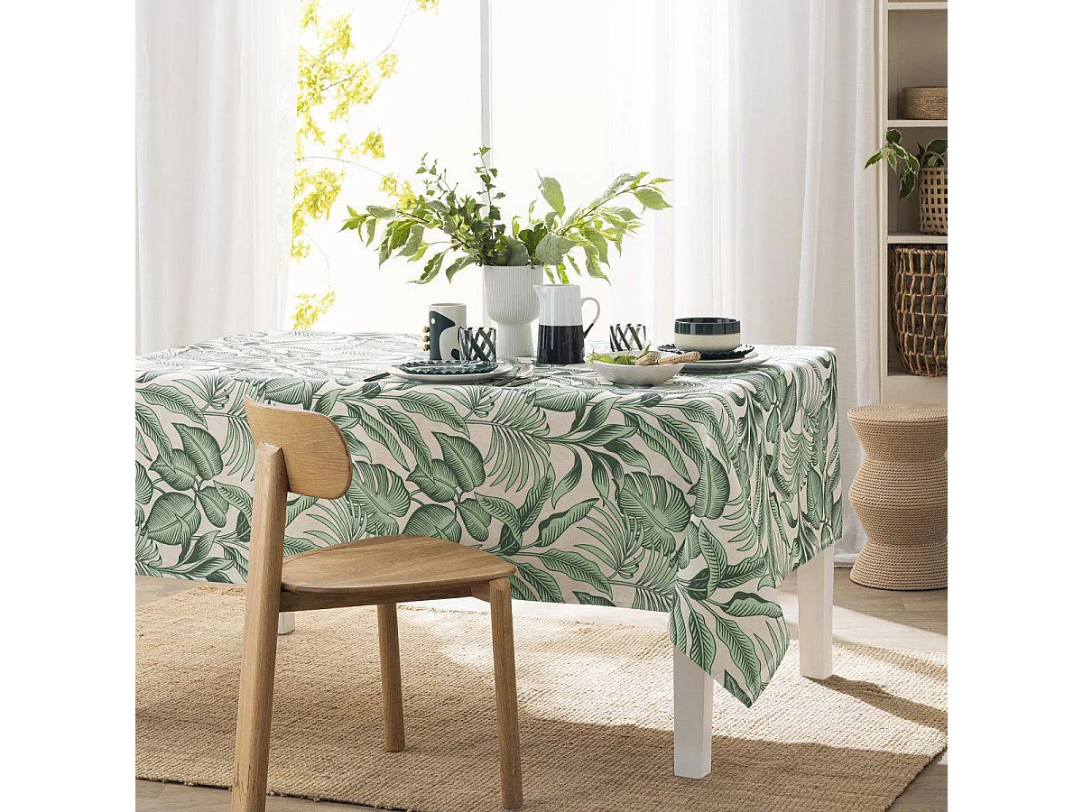 Nappe Antitache Imprimé "Stylis" 140x240cm Vert Sauge