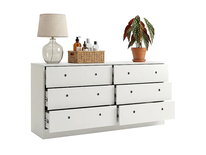 Commode double 6 Tiroirs Blanche L 150.2 H 75.5 P 38.5 cm