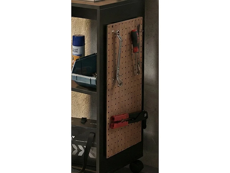Chariot Porte-Outils Noir 2 Niches à Roulettes L 61.5 H 119 P 35 cm