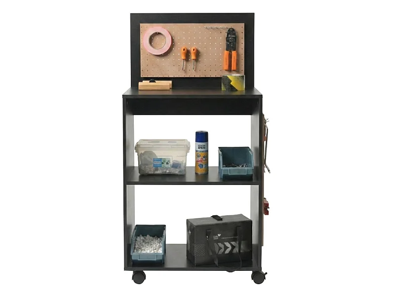 Chariot Porte-Outils Noir 2 Niches à Roulettes L 61.5 H 119 P 35 cm