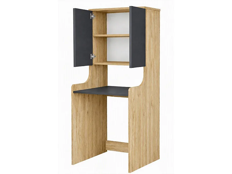 Meuble Lave-Linge 2 Portes 3 Niches Chêne et Gris L 64.8 H 181 P 61.8 cm